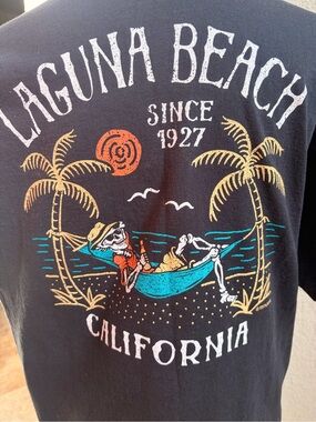 Laguna B Black Graphic Tee with Turquoise & Orange Accents